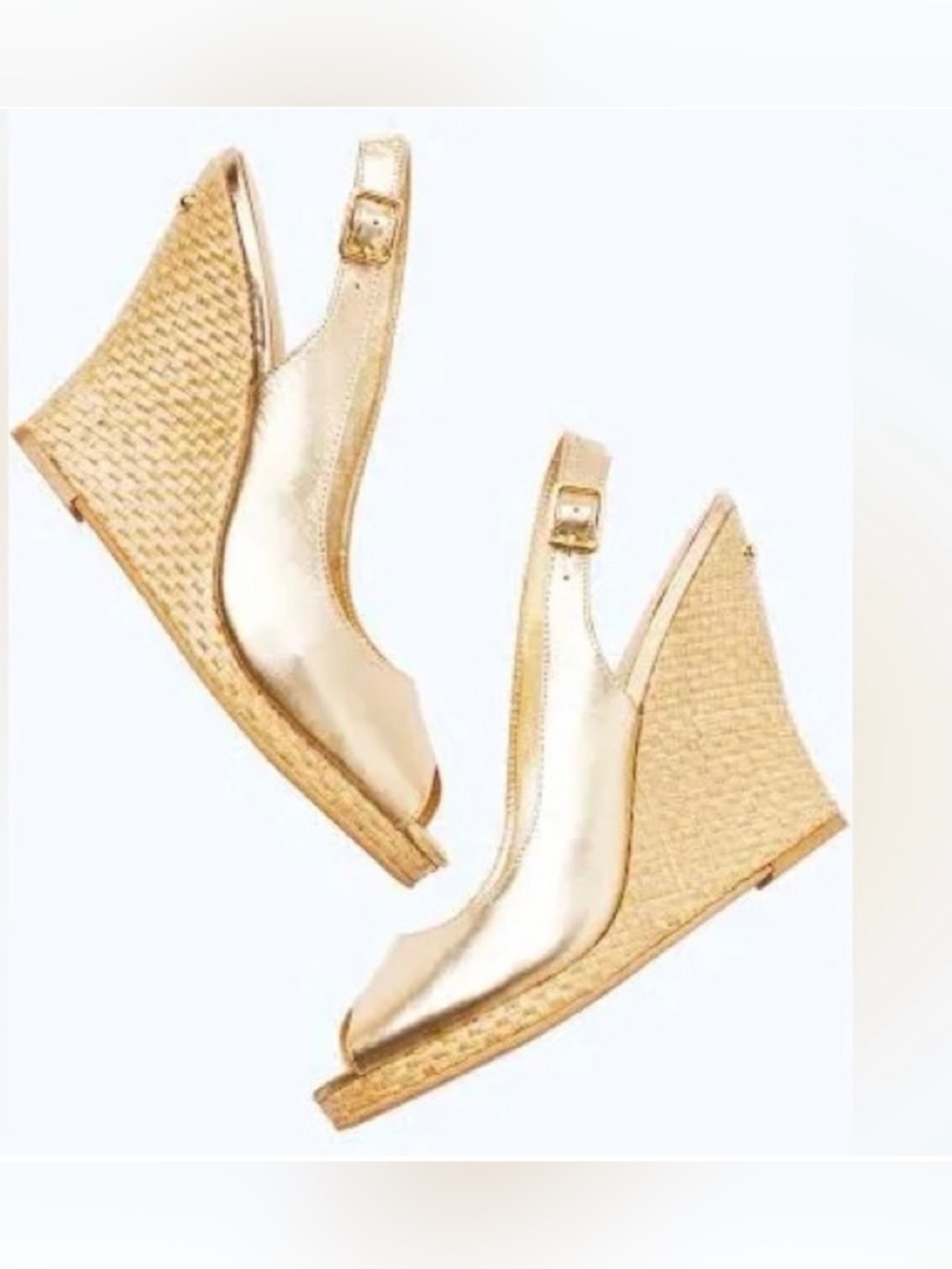 Gold Wedge Espadrille Slingback Sandals - Women
